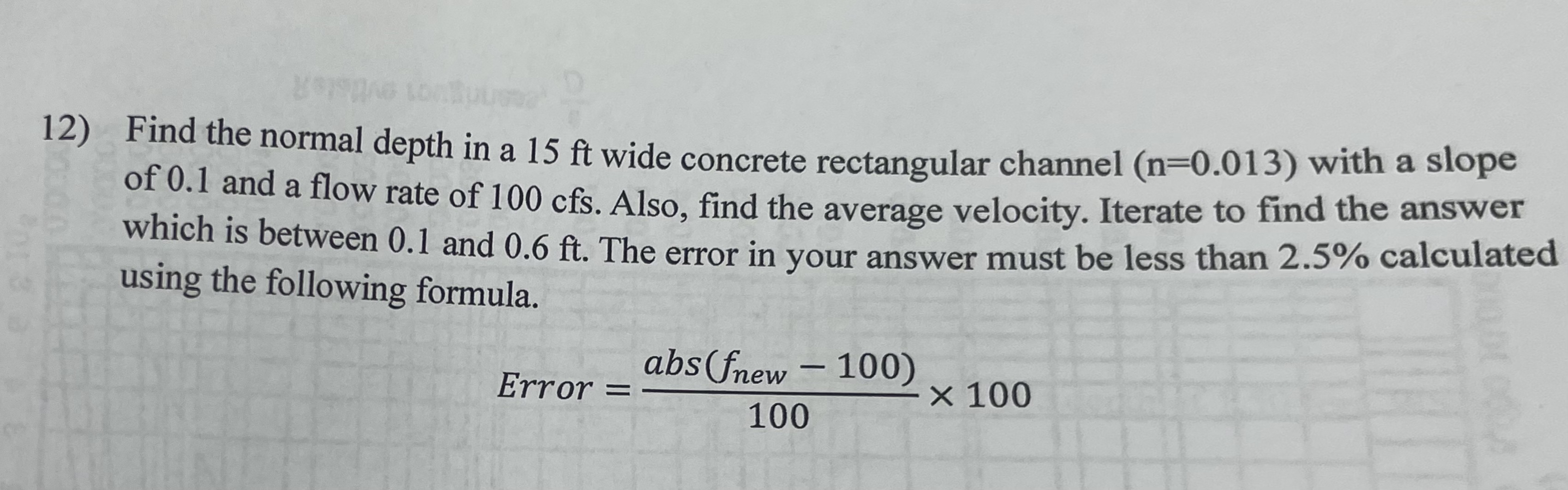 Find the normal depth in a 1 5 ft wide concrete
