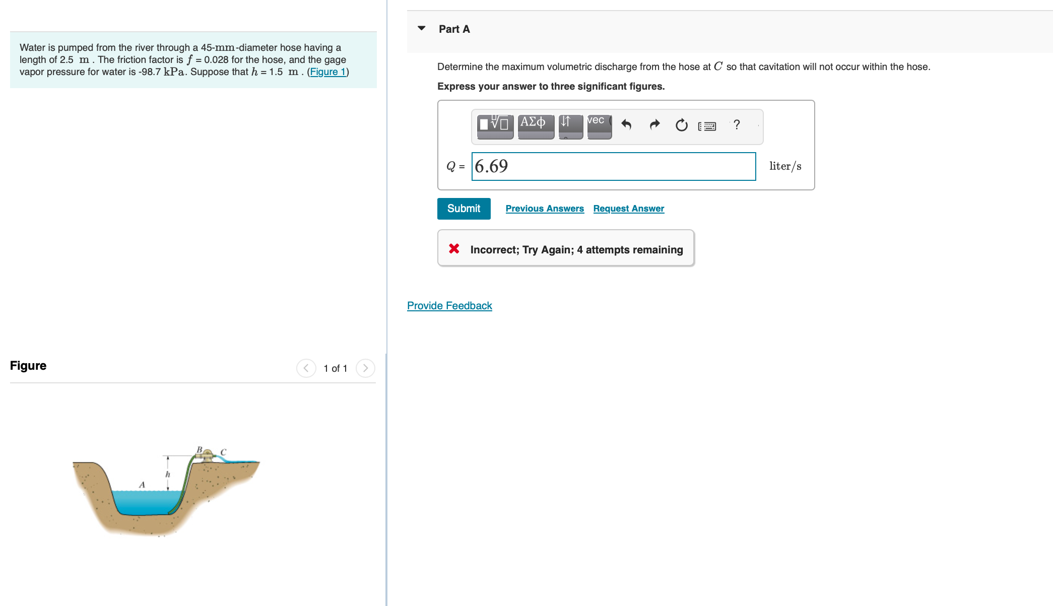 Water is pumped from the river through a \ ( 4 5