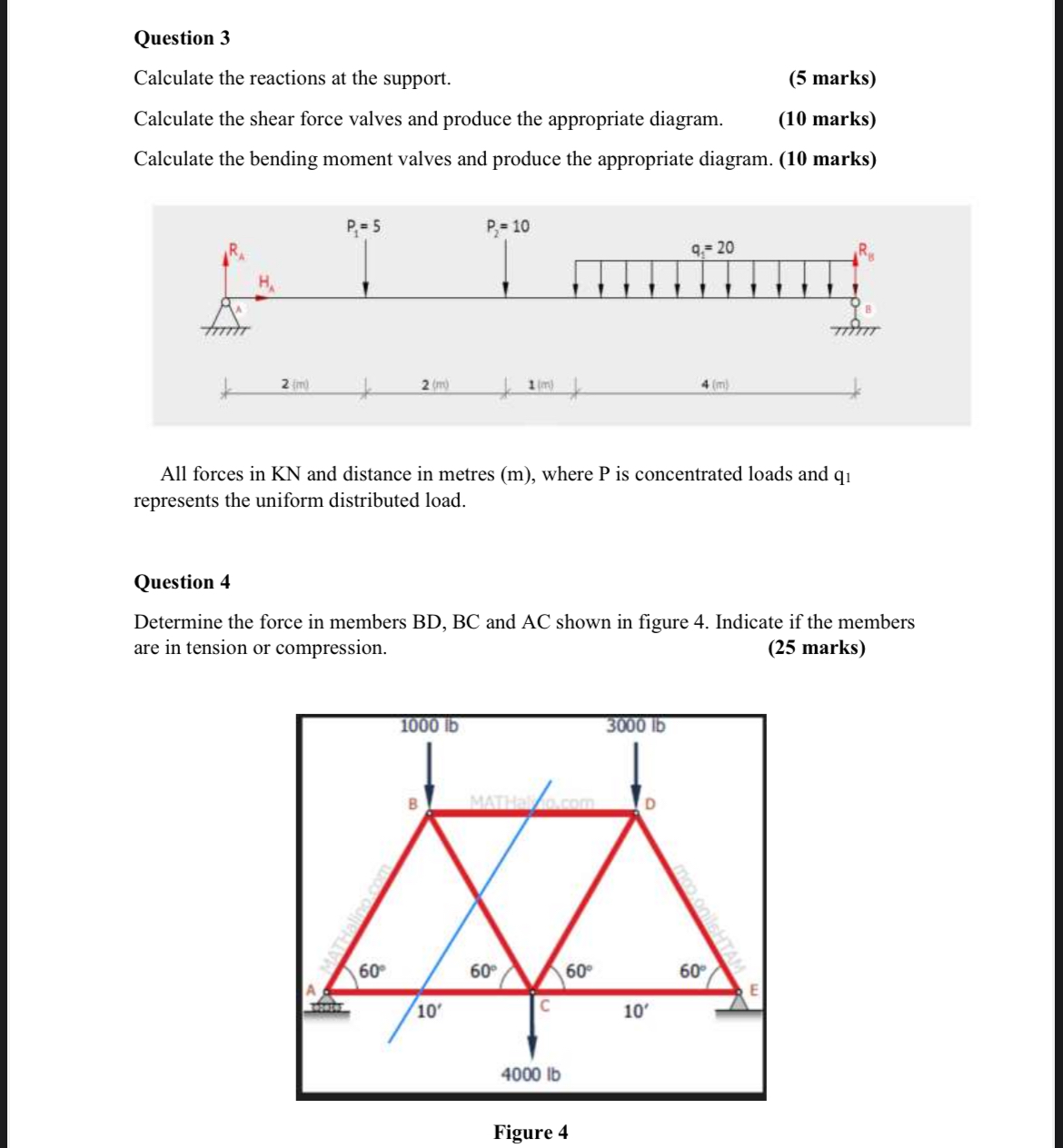Question 3 Calculate the reactions at the
