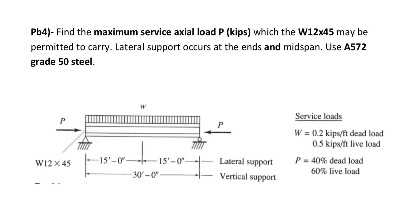 Pb 4 ) - Find the maximum service axial load P (
