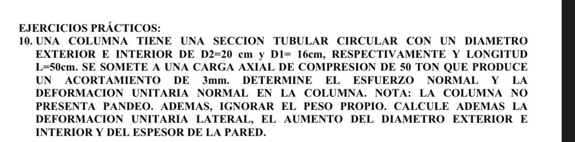 EJERCICIOS PR CTICOS: 1 0 . UNA COLUMNA TIENE UNA