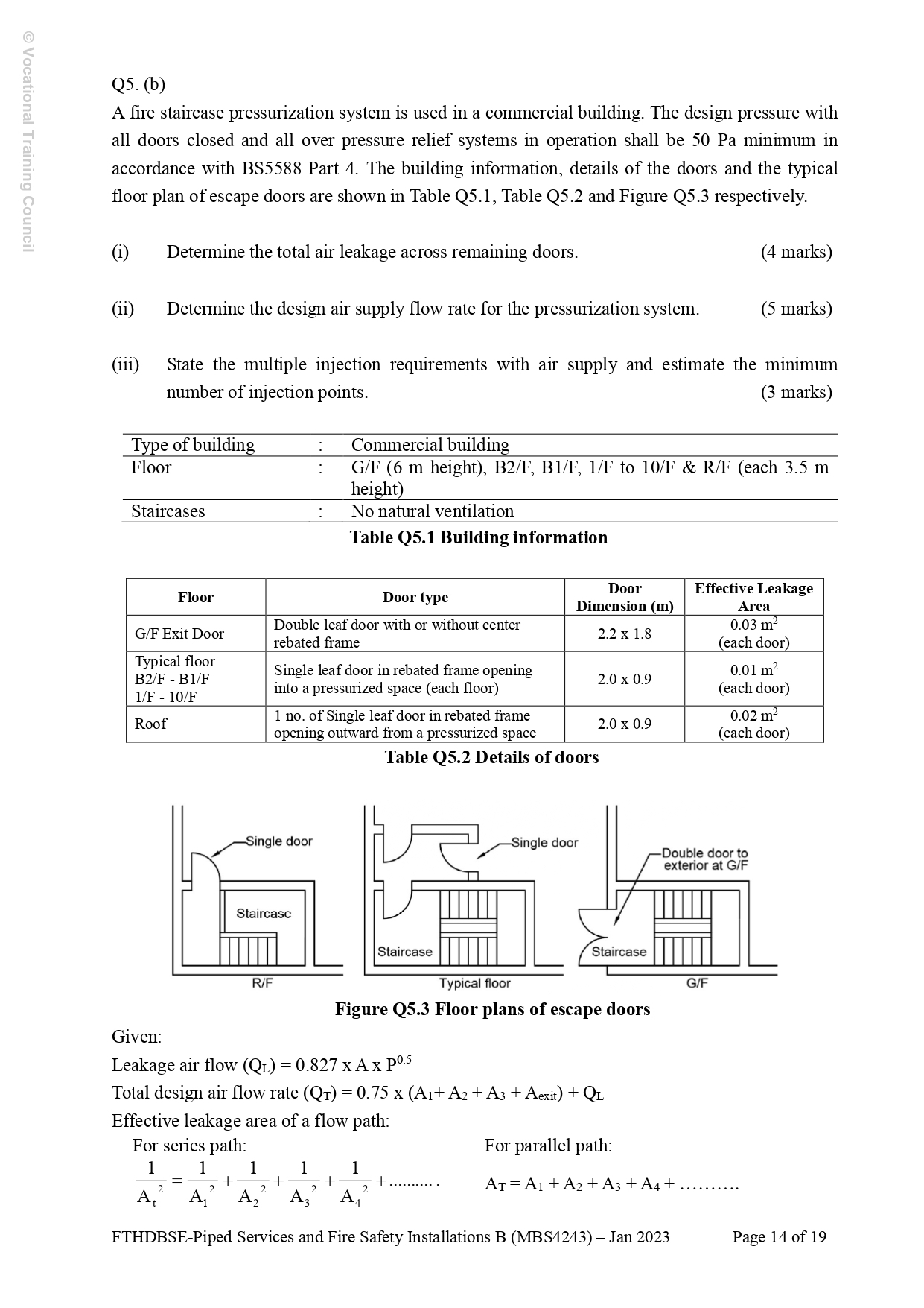 Q 5 . ( b ) A fire staircase pressurization