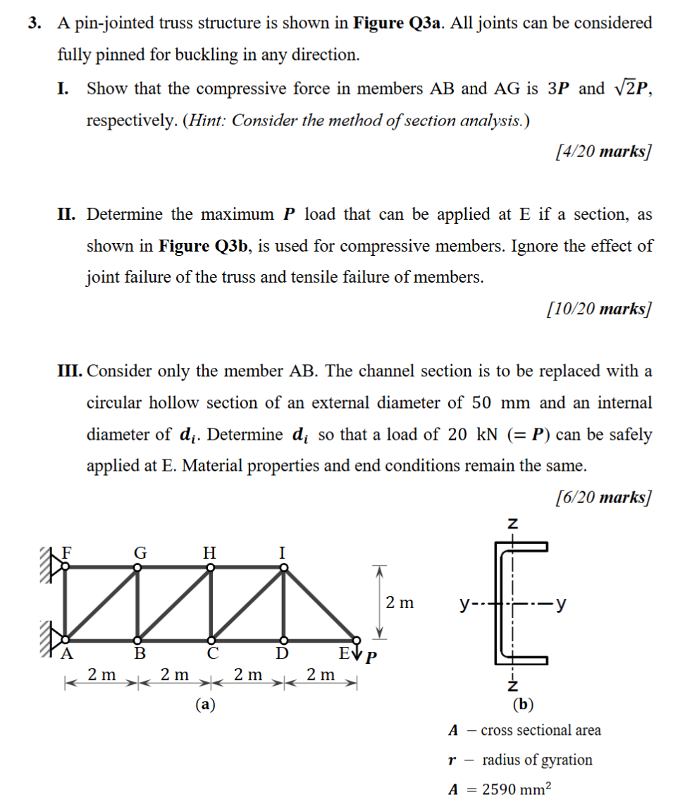 3 . A pin - jointed truss structure is shown in
