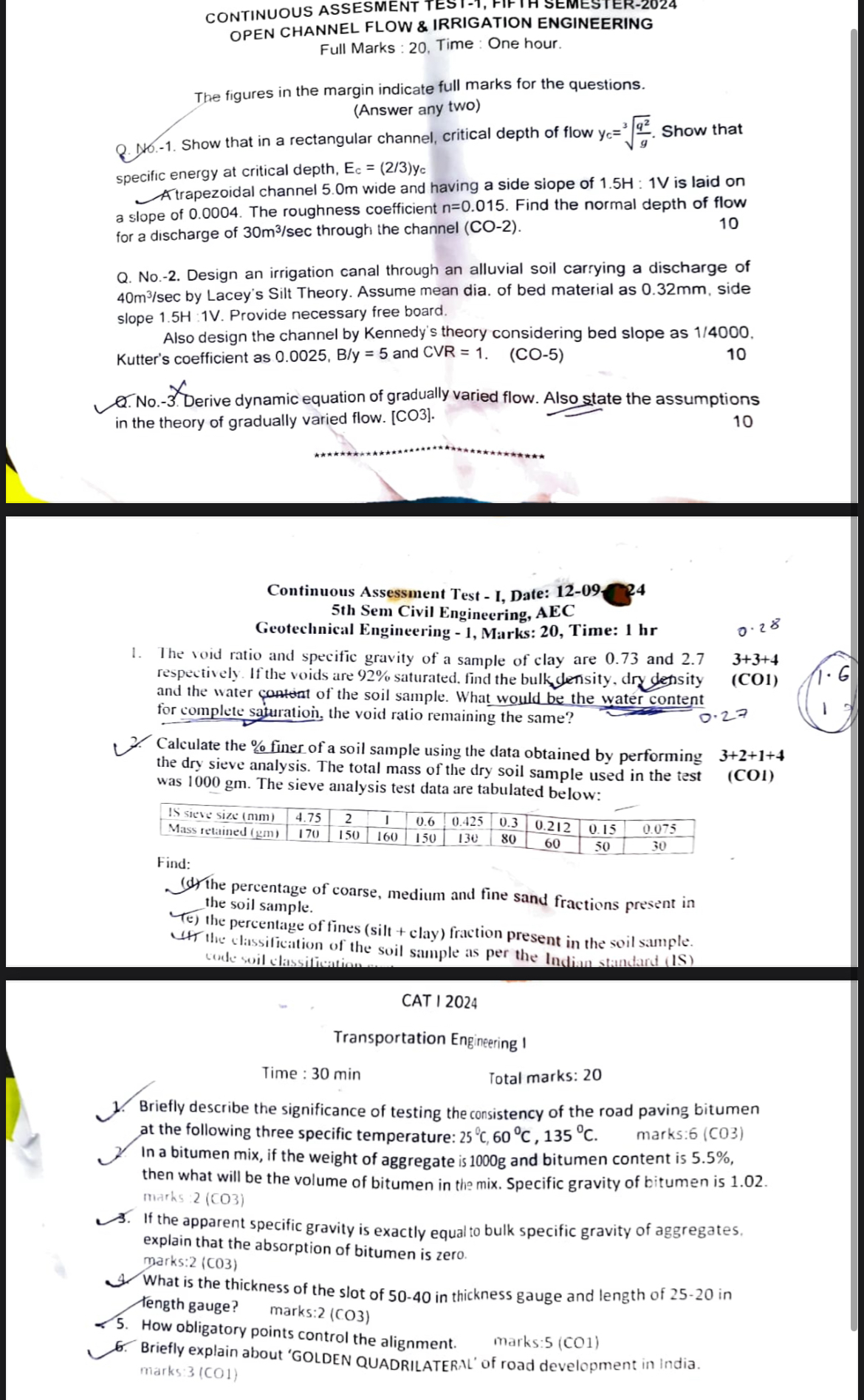 CONTINUOUS ASSESMENT TEST - 1 , FIFTH SEMESTER -