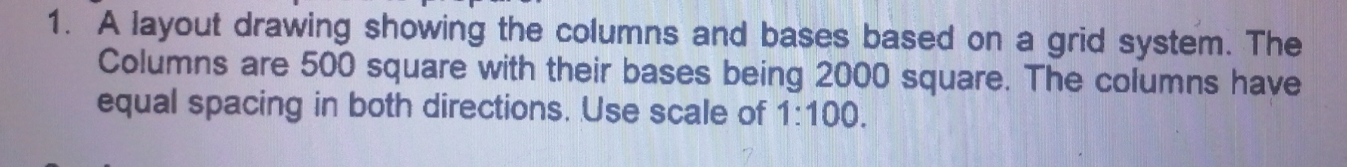 A layout drawing showing the columns and bases