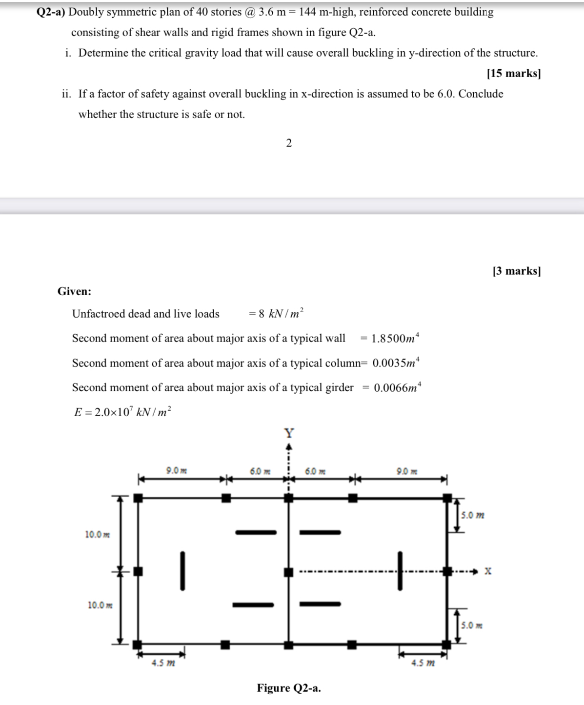 Q 2 - a ) Doubly symmetric plan of 4 0 stories @