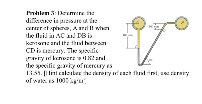 Problem 3 : Determine the difference in pressure