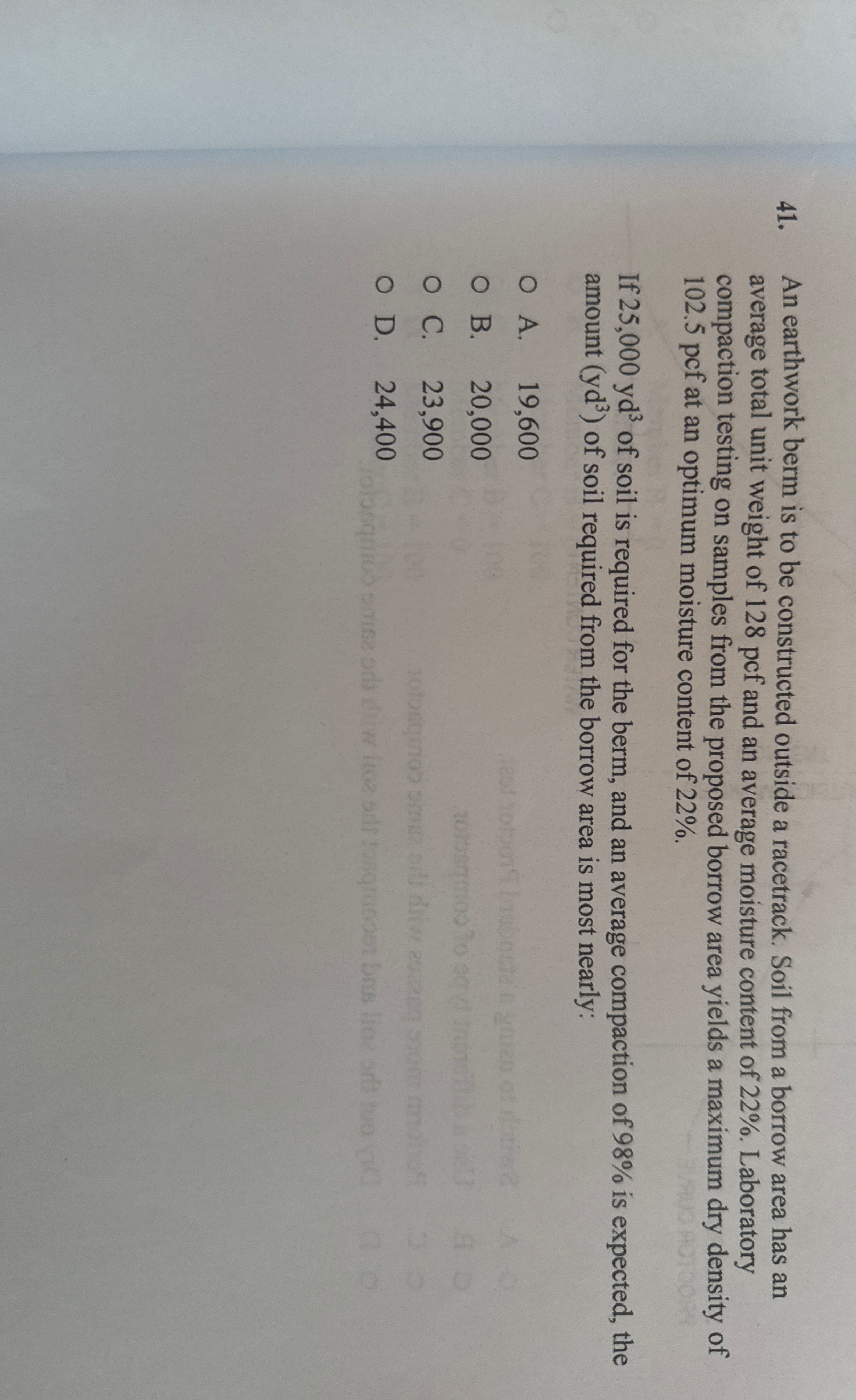 An earthwork berm is to be constructed outside a