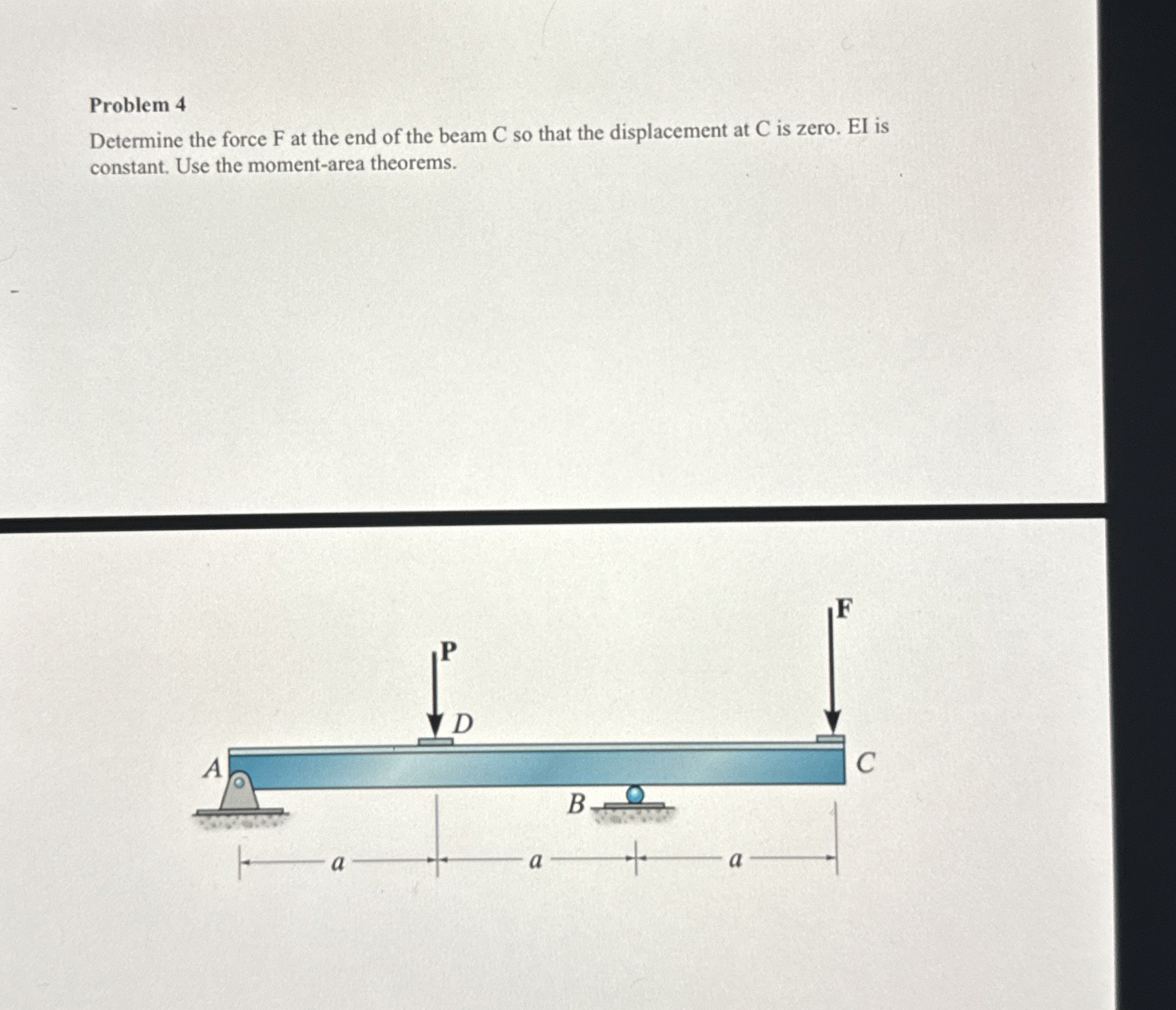 Problem 4 Determine the force F at the end of the