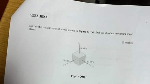 QUESTION 1 ( a ) For the triaxial state of stress