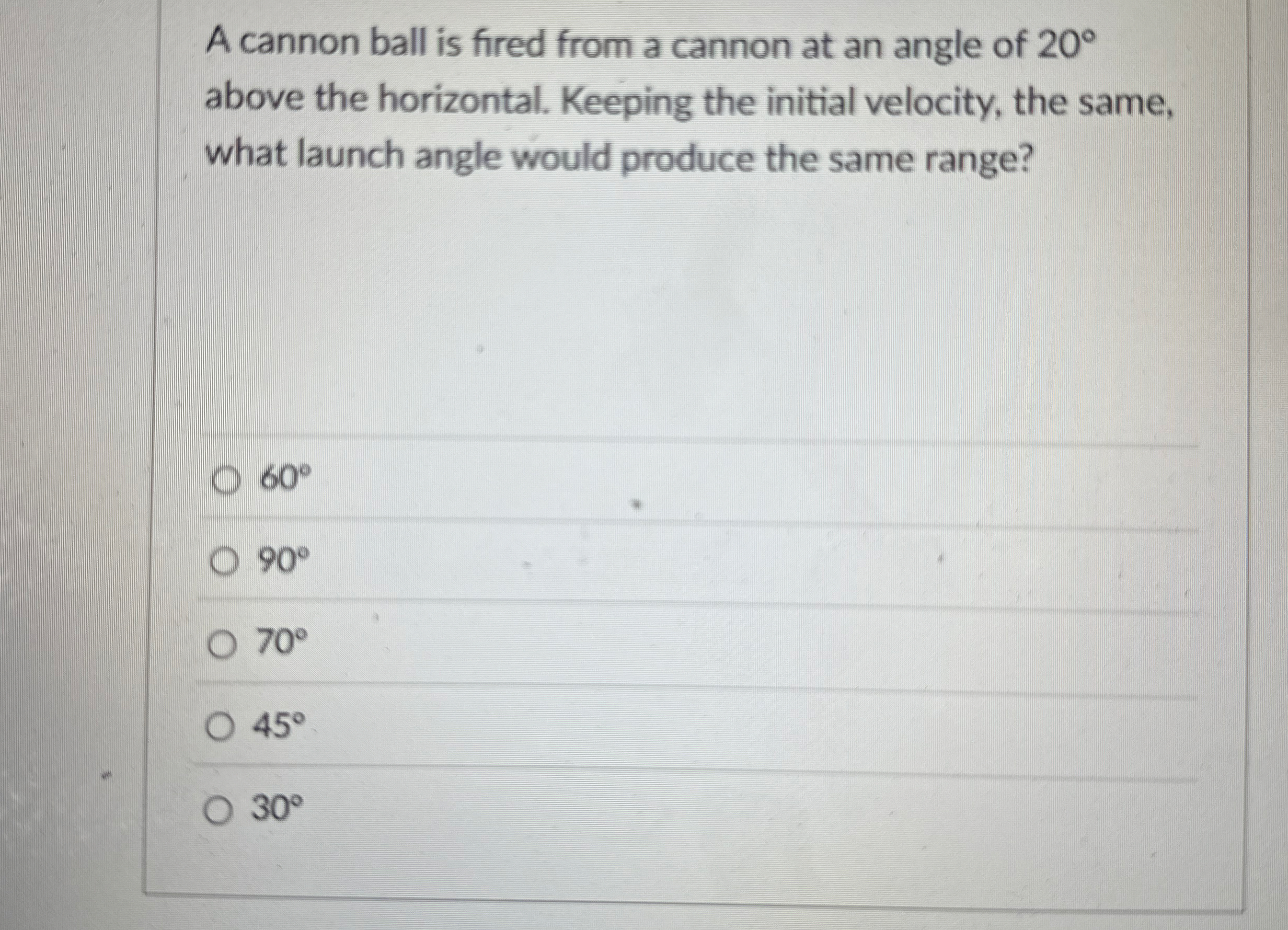 A cannon ball is fired from a cannon at an angle