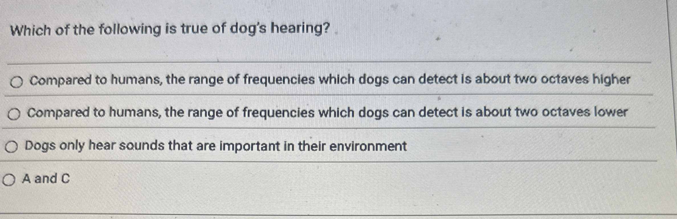 Which of the following is true of dog's hearing?