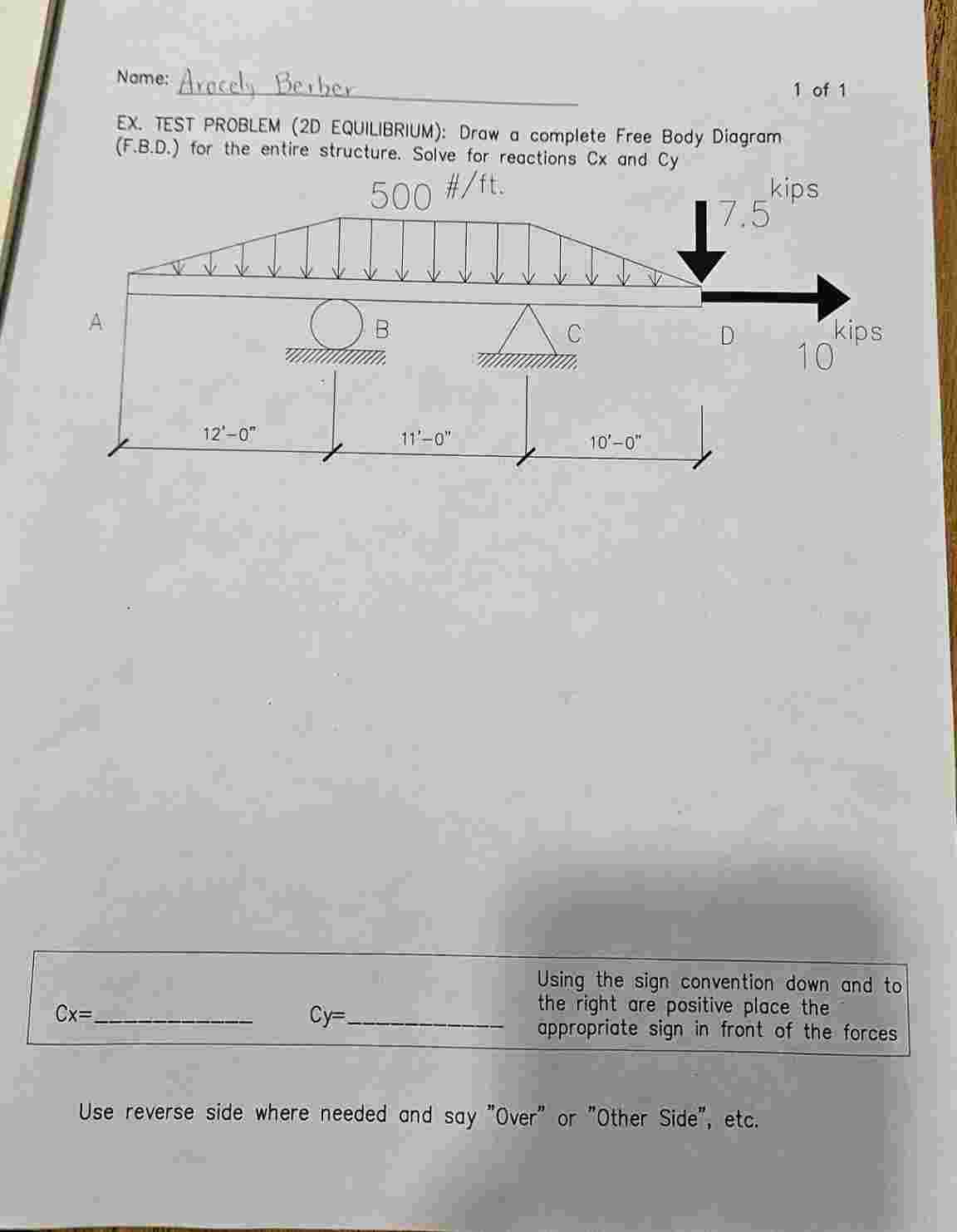 EX . TEST PROBLEM ( 2 D EQUILIBRIUM ) : Draw a
