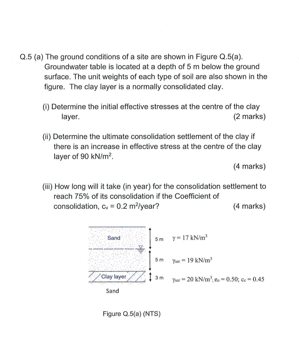 Q . 5 ( a ) The ground conditions of a site are