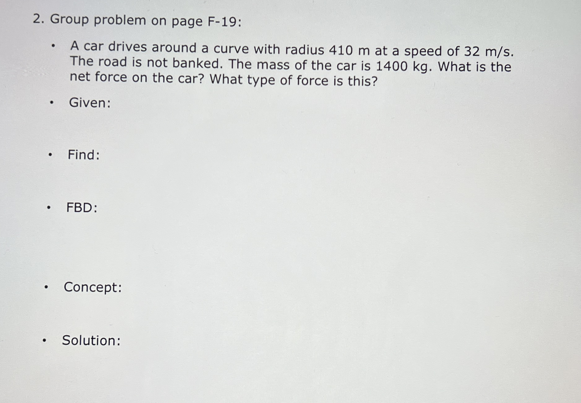 Group problem on page F - 1 9 : A car drives