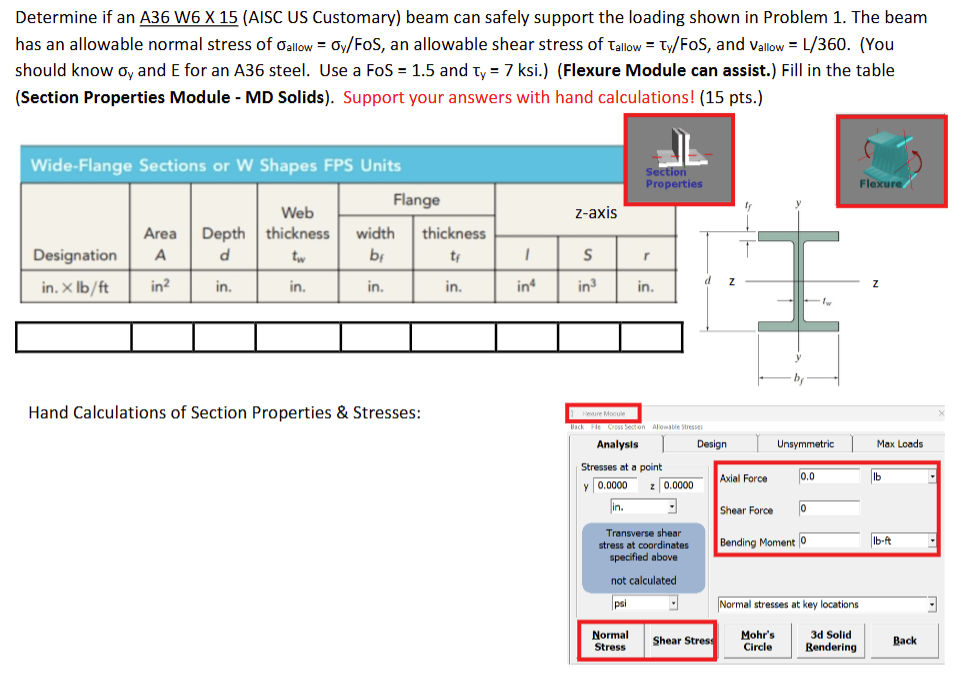 Determine if an A 3 6 W 6 X 1 5 ( AISC US