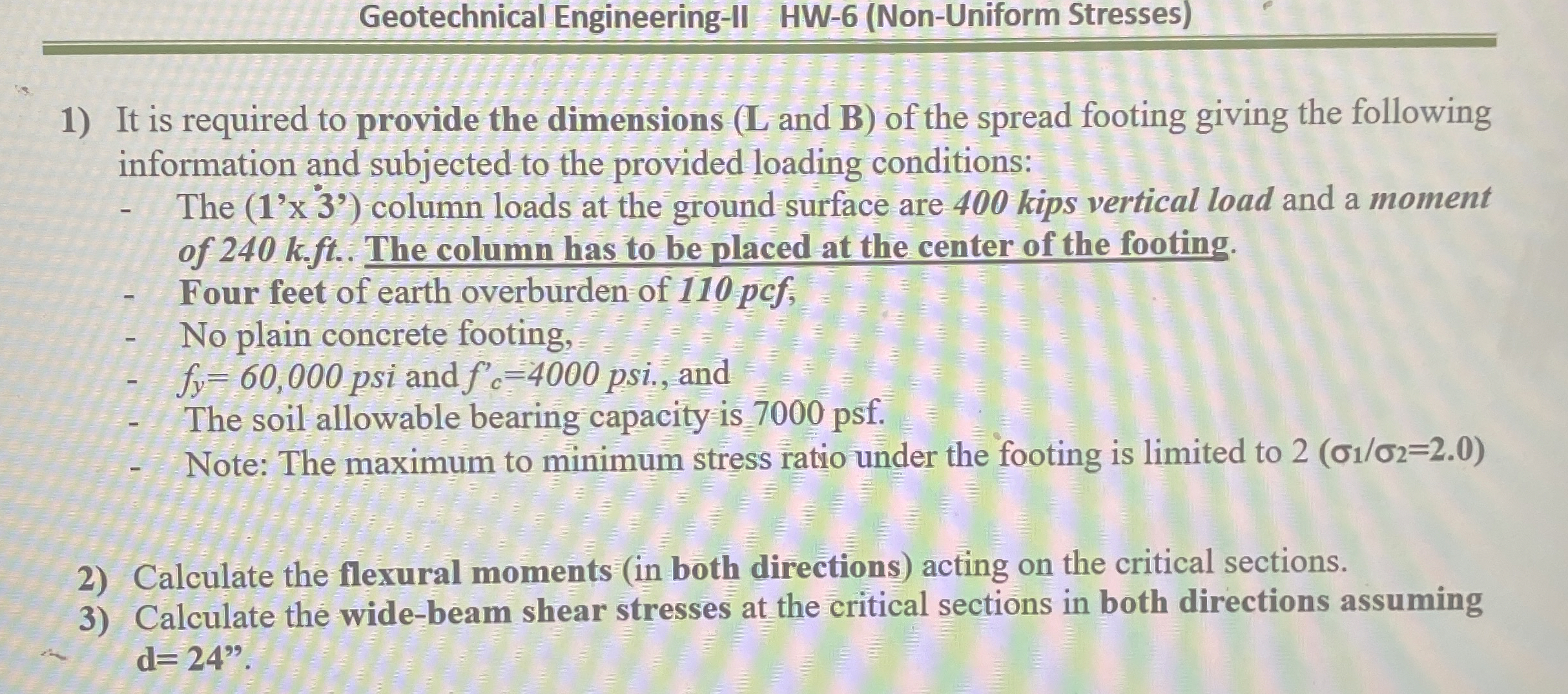 Geotechnical Engineering - II HW - 6 ( Non -