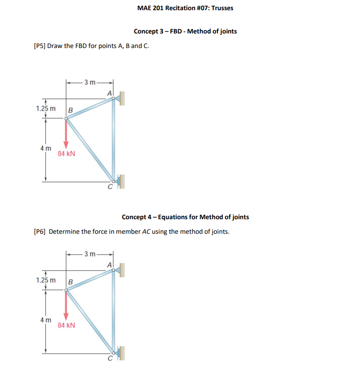 [ P 5 ] Draw the FBD for points A , B and C .