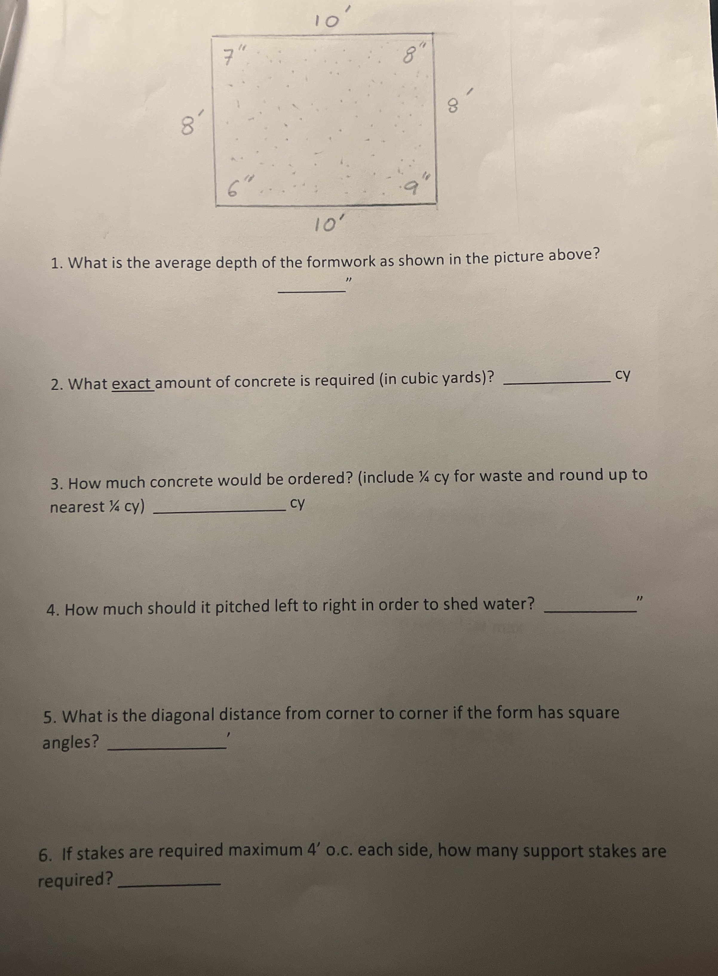 What is the average depth of the formwork as
