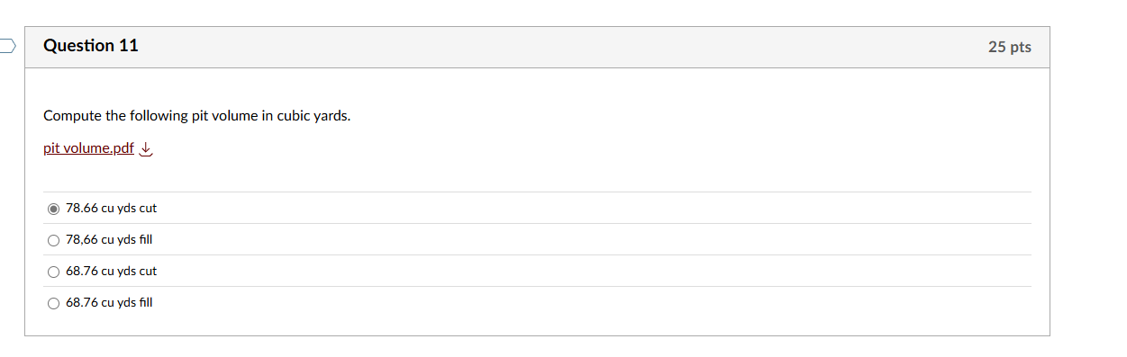 Question 1 1 Compute the following pit volume in