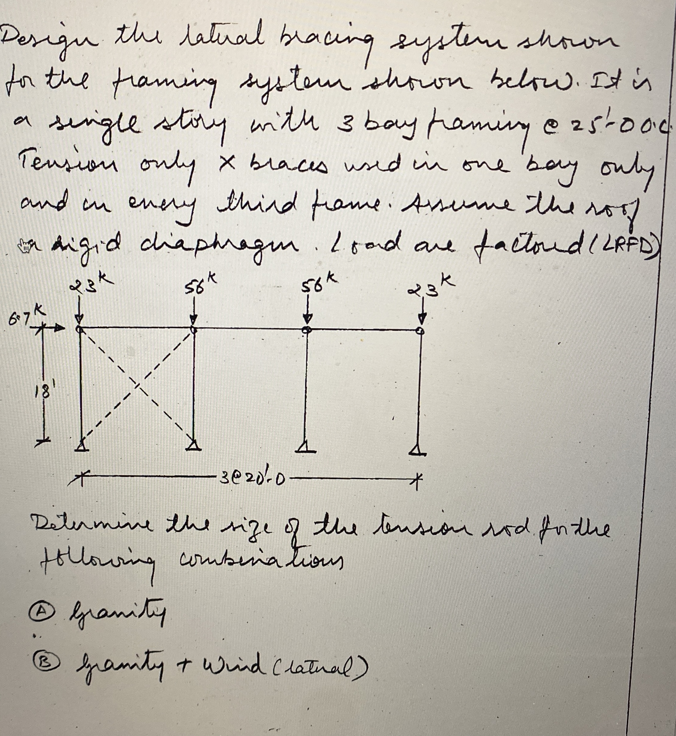 Design the lateral bracing system shown for the
