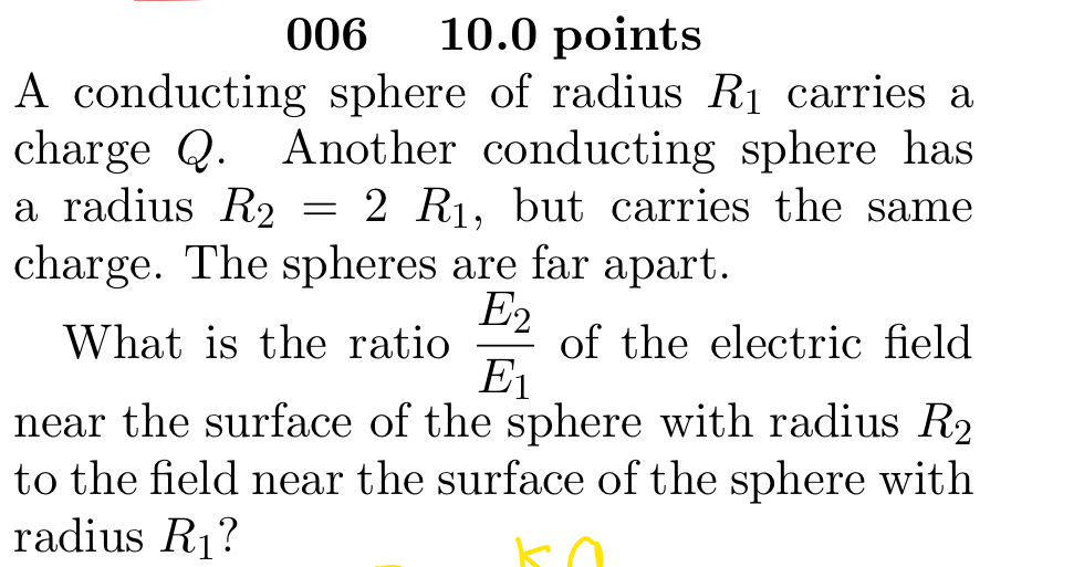 0 0 6 , 1 0 . 0 points A conducting sphere of