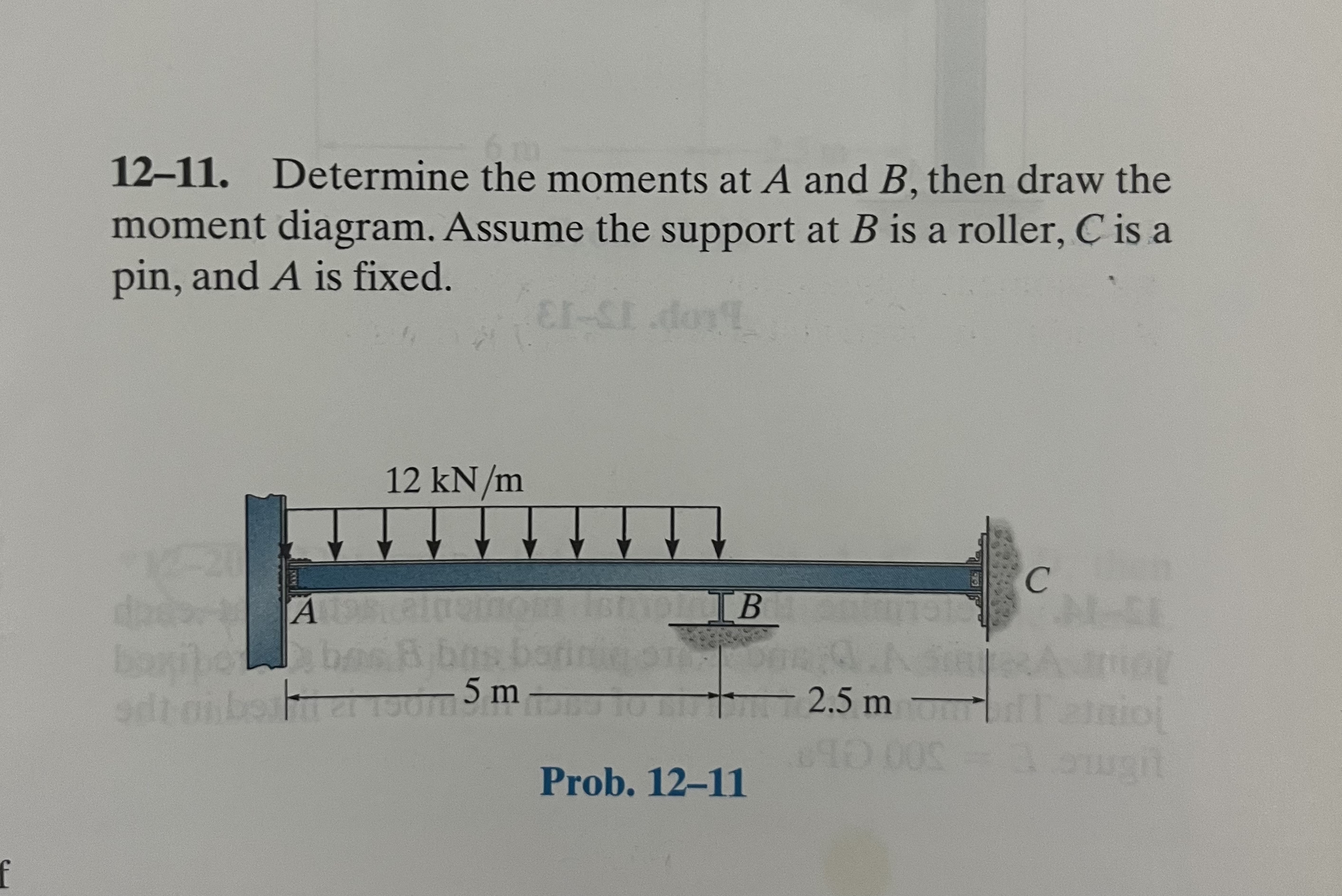 1 2 - 1 1 . Determine the moments at A and B ,