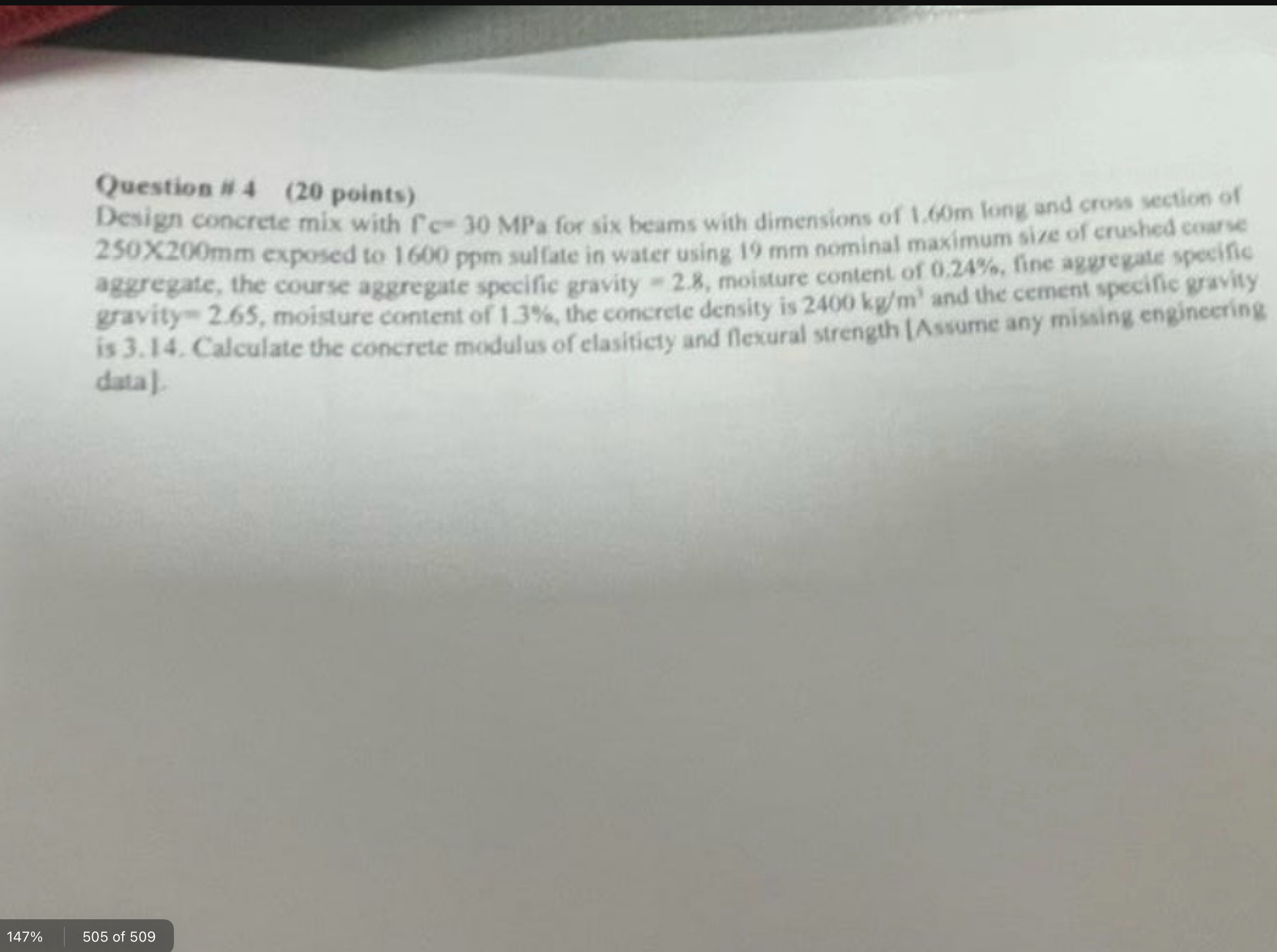 Question 4 - 4 ( 2 0 points ) Design concrete mix