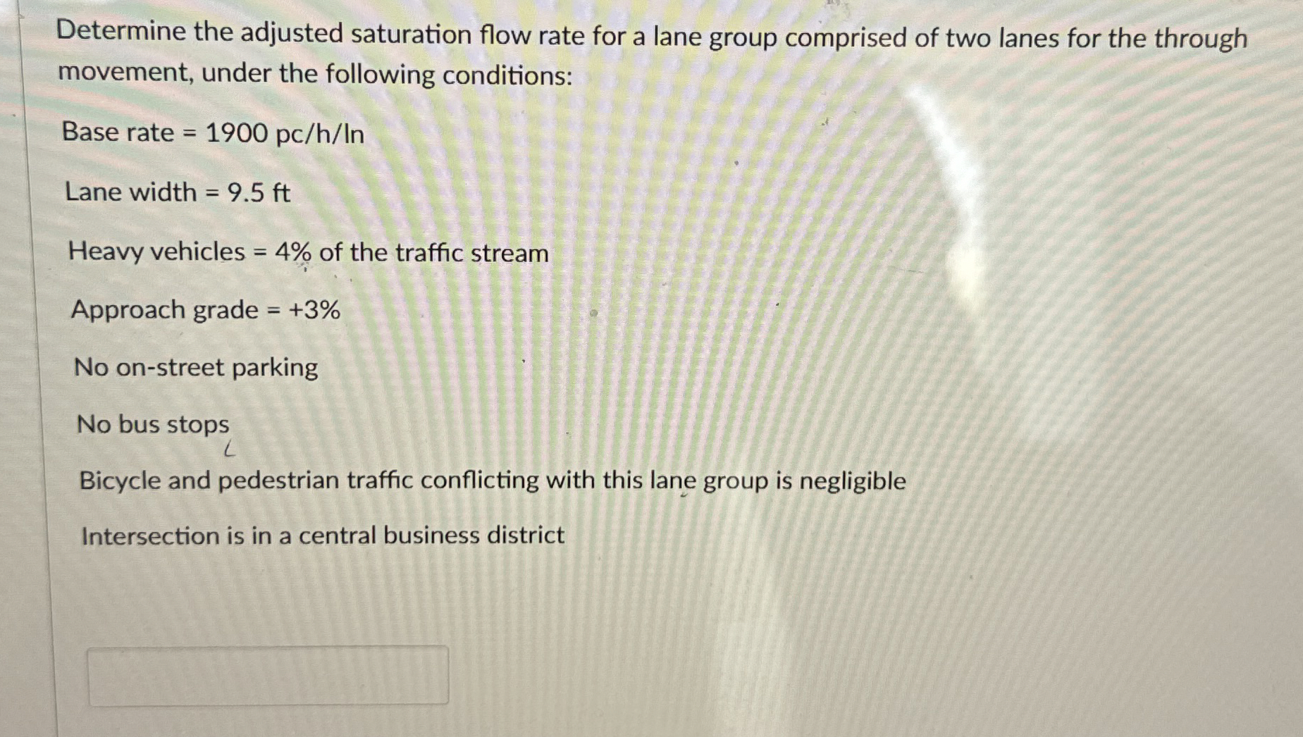 Determine the adjusted saturation flow rate for a