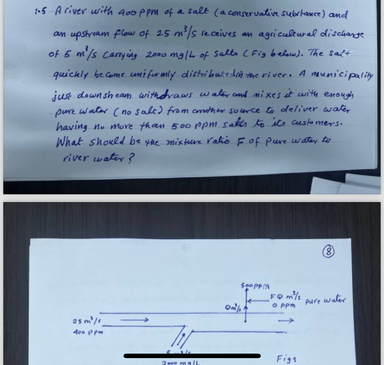 1 . 5 A river with 4 0 0 ppm of a salt ( a