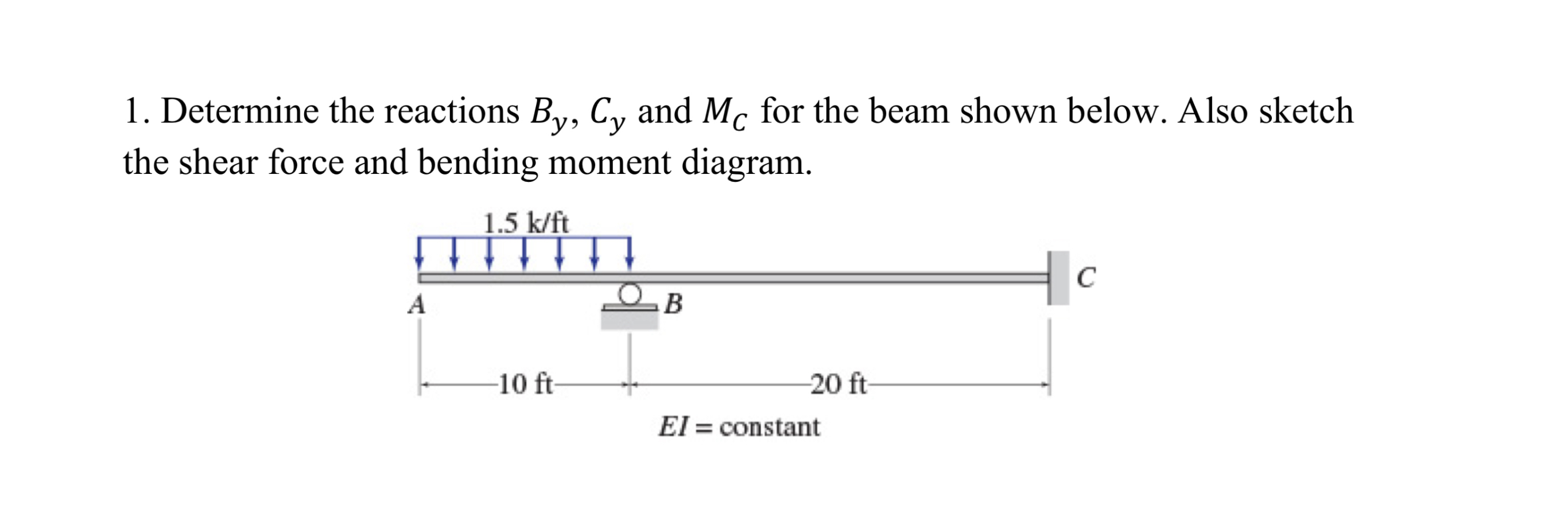 Determine the reactions B y , C y and M C for the