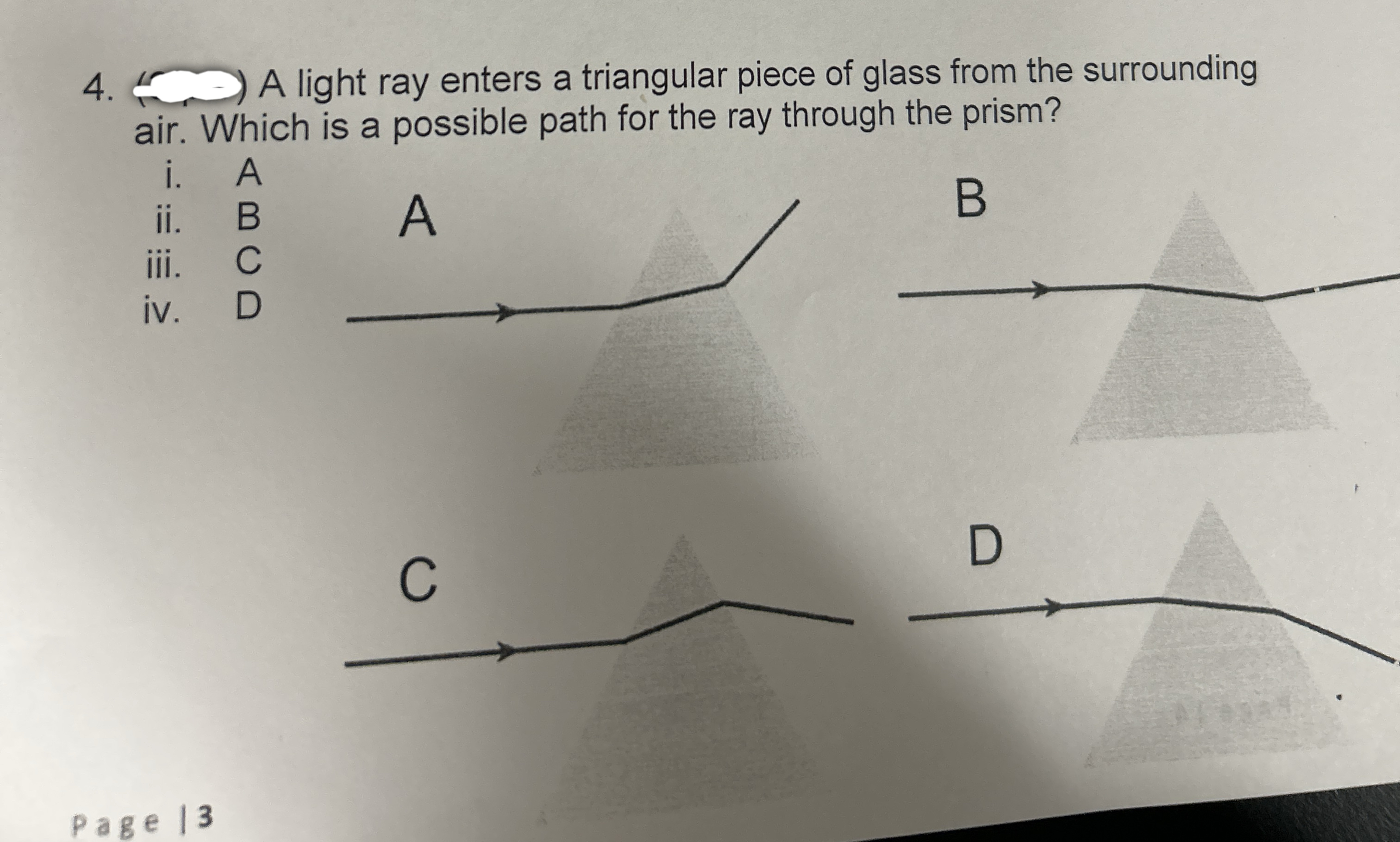 A light ray enters a triangular piece of glass