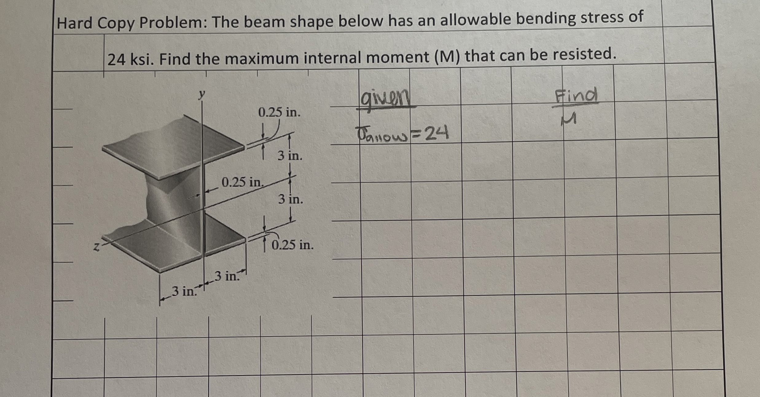 Hard Copy Problem: The beam shape below has an