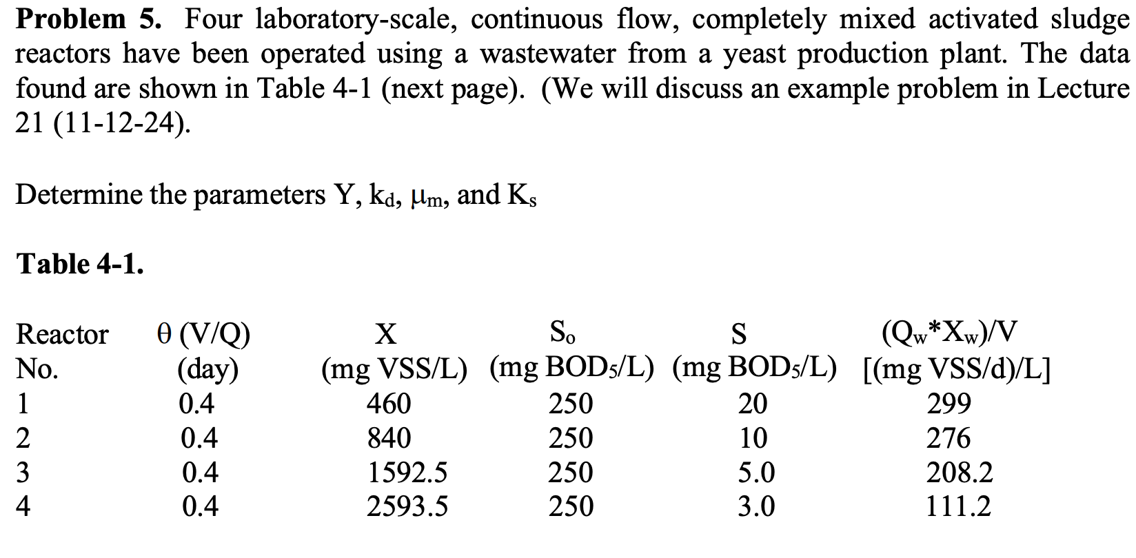 Problem 5 . Four laboratory - scale, continuous