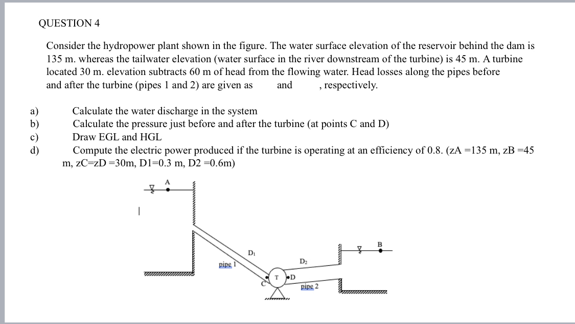 QUESTION 4 Consider the hydropower plant shown in