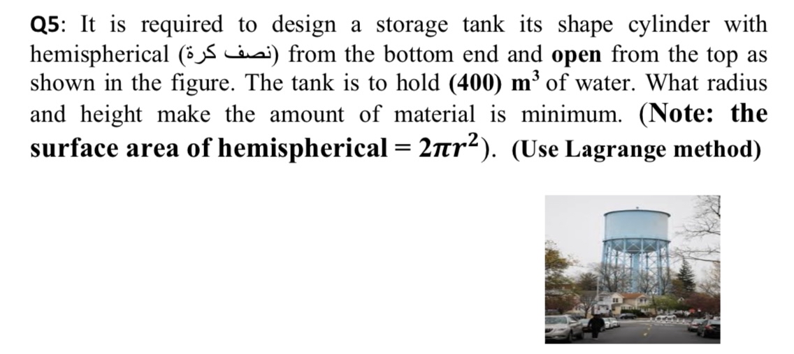 Q 5 : It is required to design a storage tank its