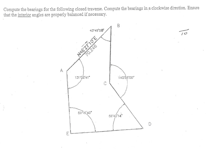 Compute the bearings for the following closed