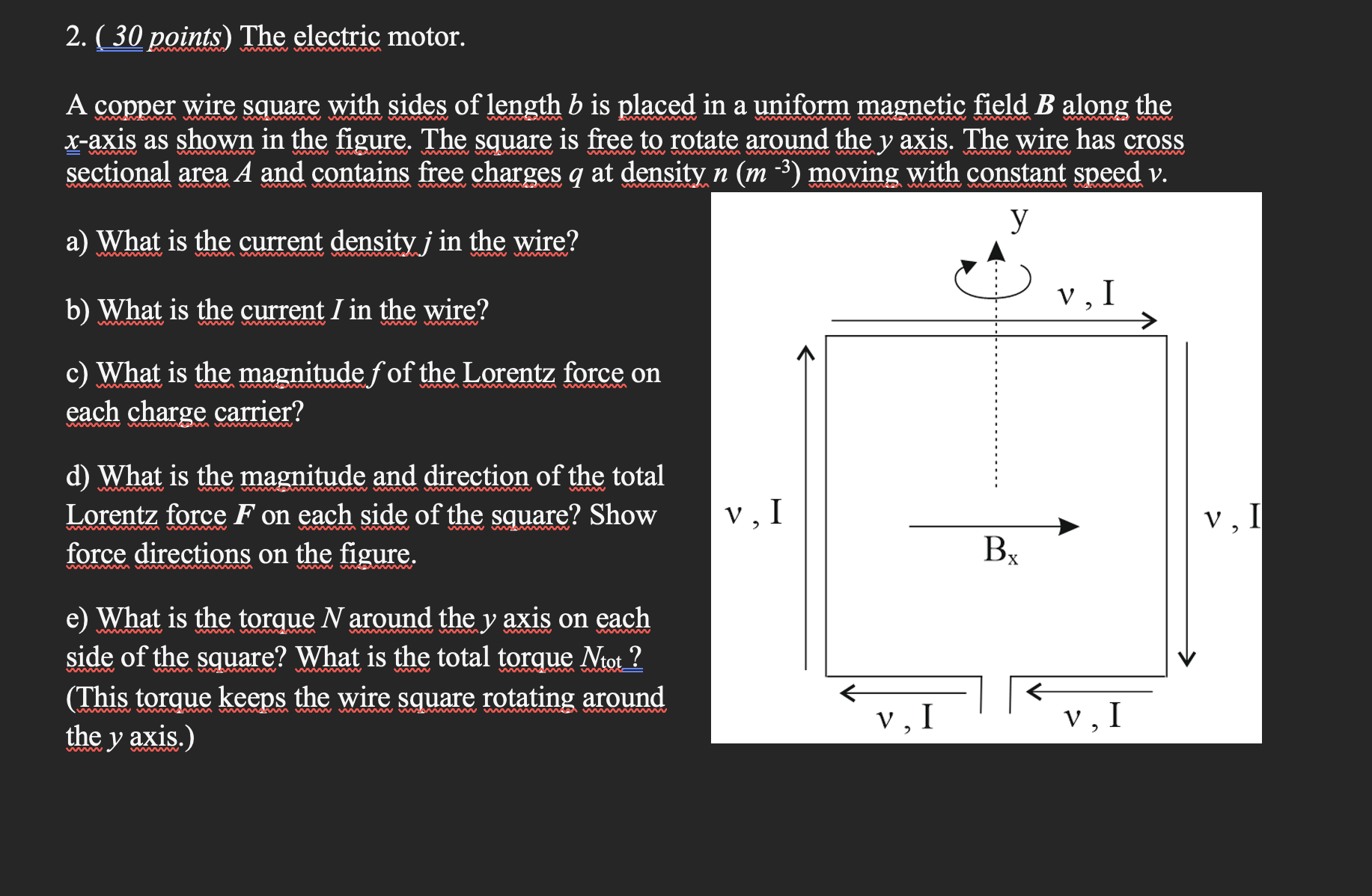 ( 3 0 points ) The electric motor. A copper wire