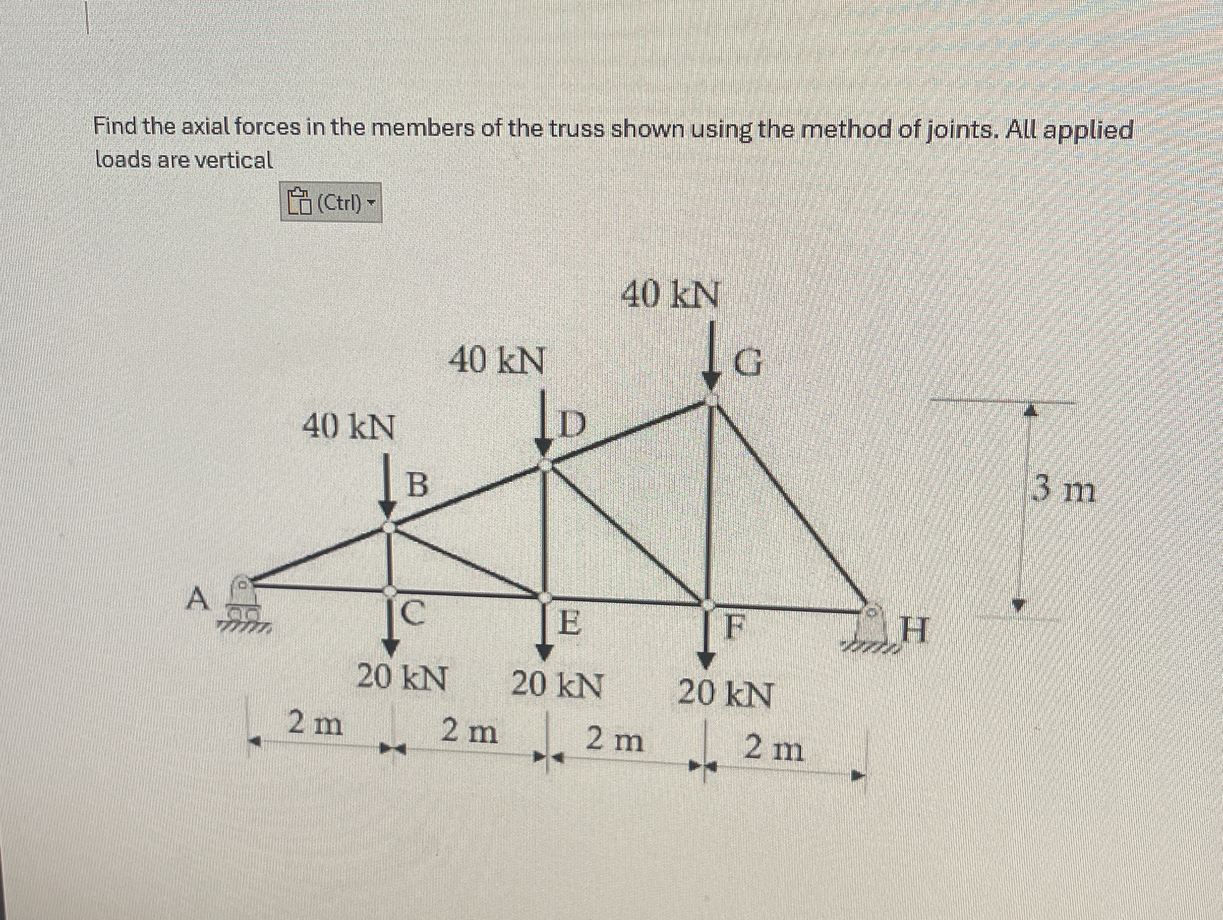 Find the axial forces in the members of the truss