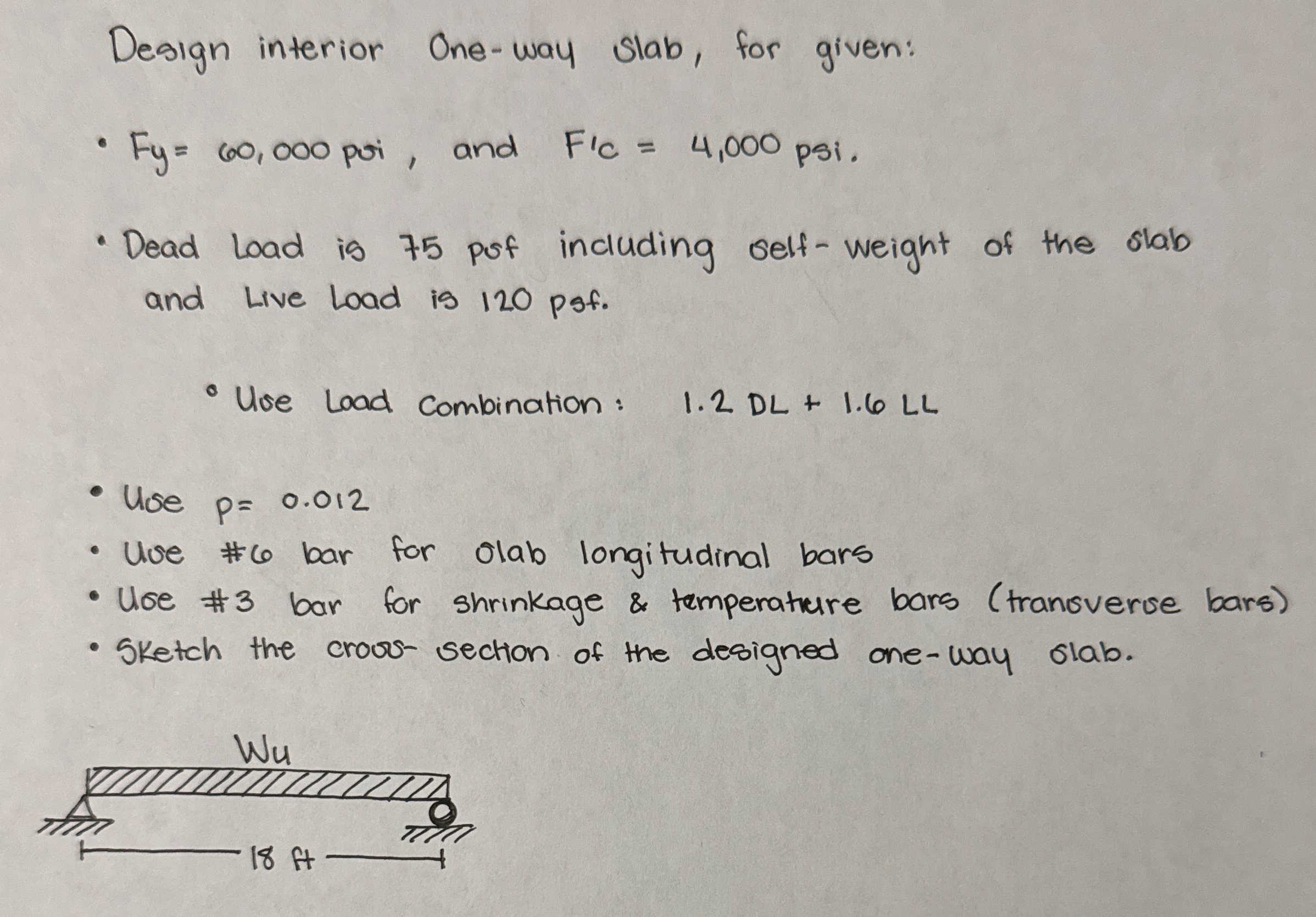 Design interior One - way Slab, for given: F y =