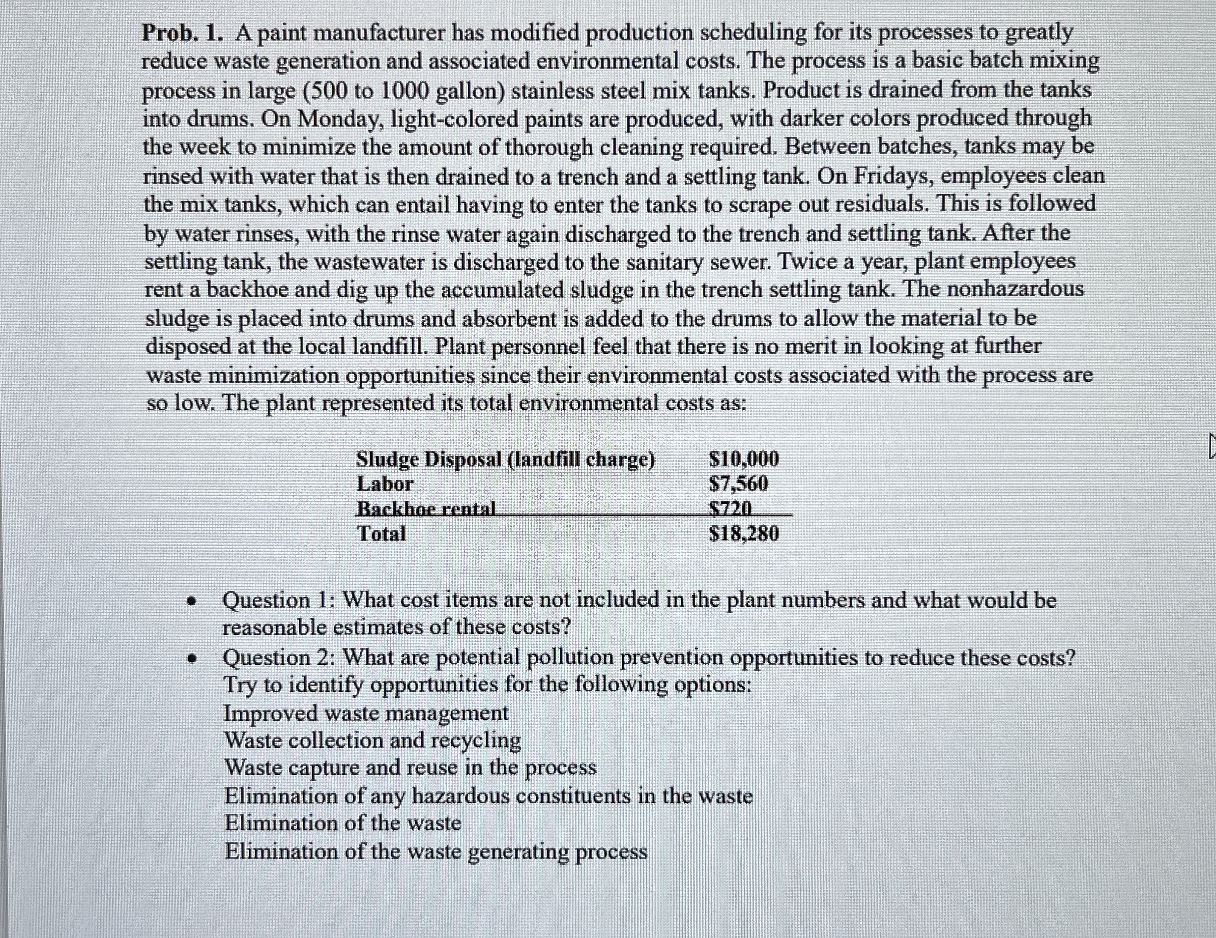 Prob. 1 . A paint manufacturer has modified