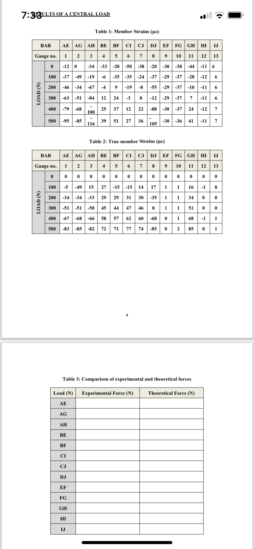 Find MEMBER STRAINS AND TRUE MEMBER STRAINS FOR
