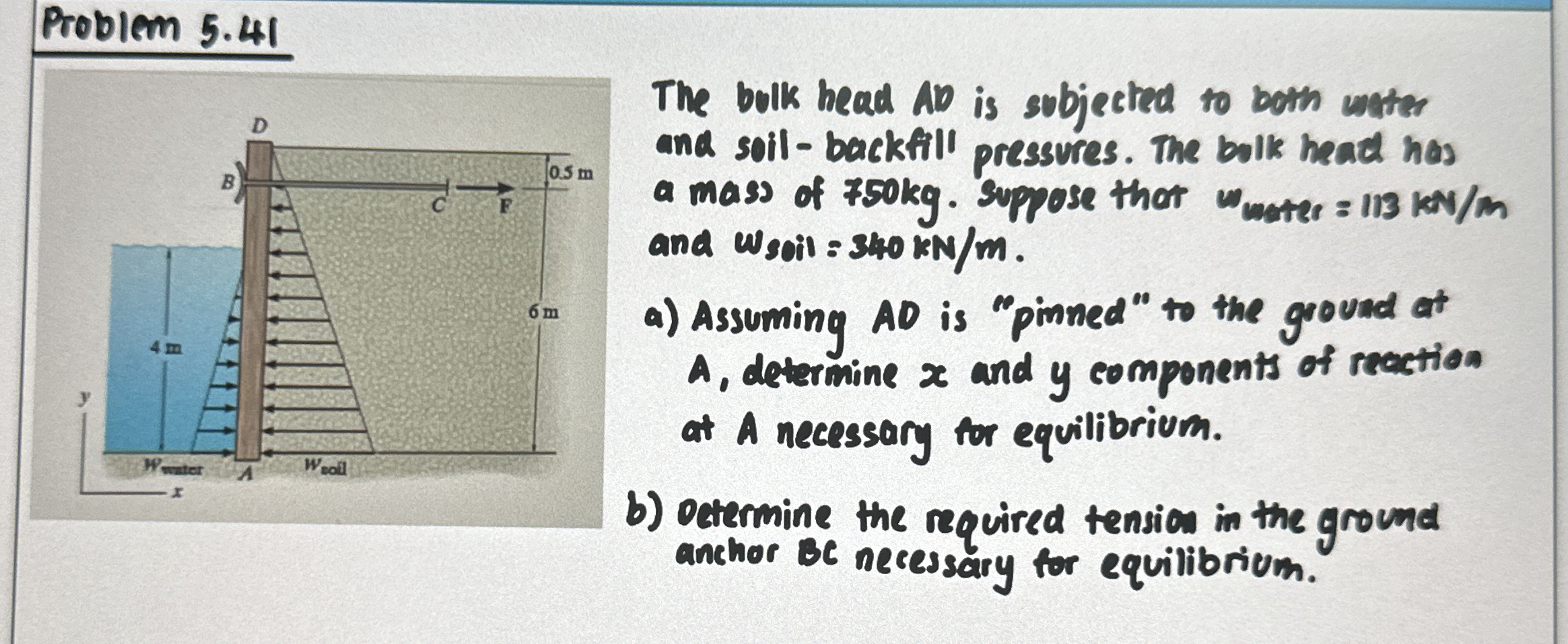 Problem 5 . 4 1 The bulk head A D is subjected to