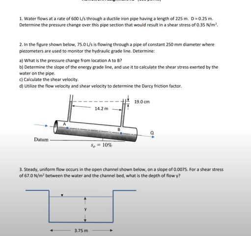 1 . Water flows at a rate of \ ( 6 0 0 \ mathrm {