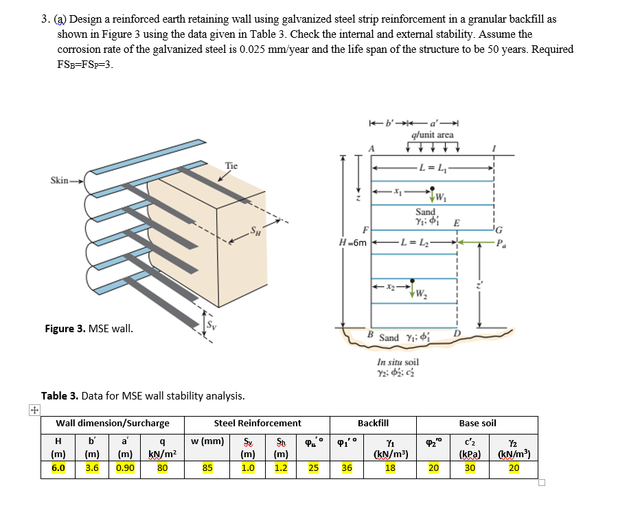 ( a ) Design a reinforced earth retaining wall