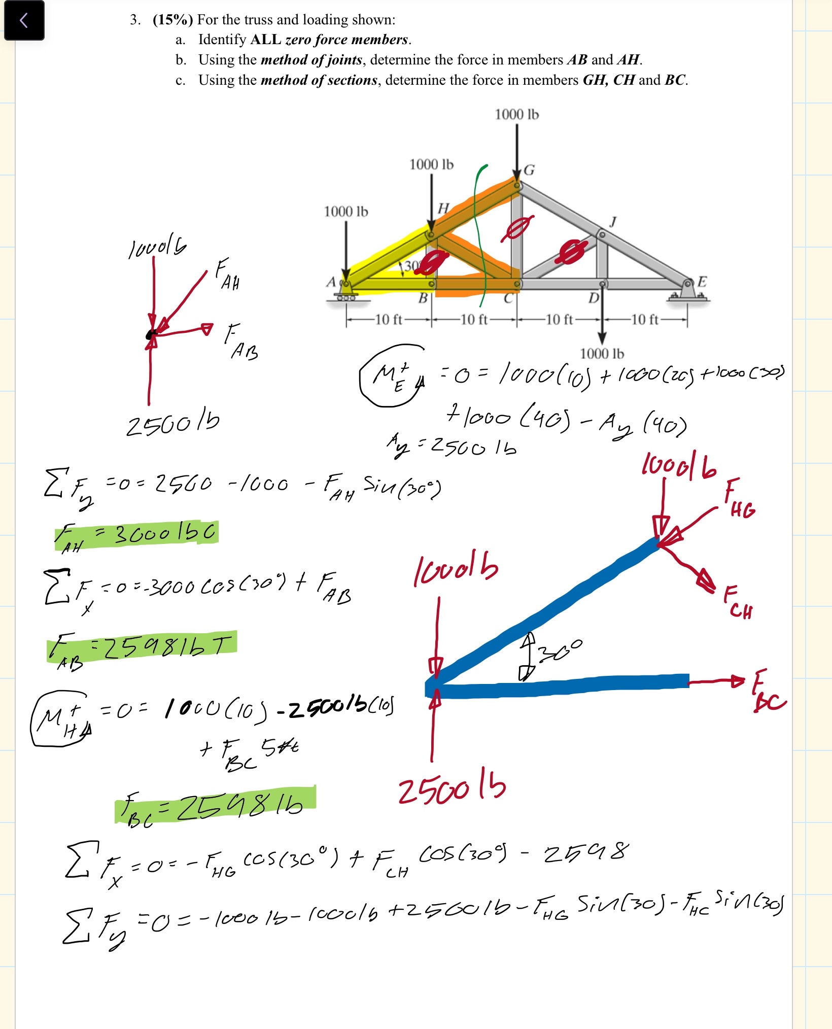 ( 1 5 % ) For the truss and loading shown: a .
