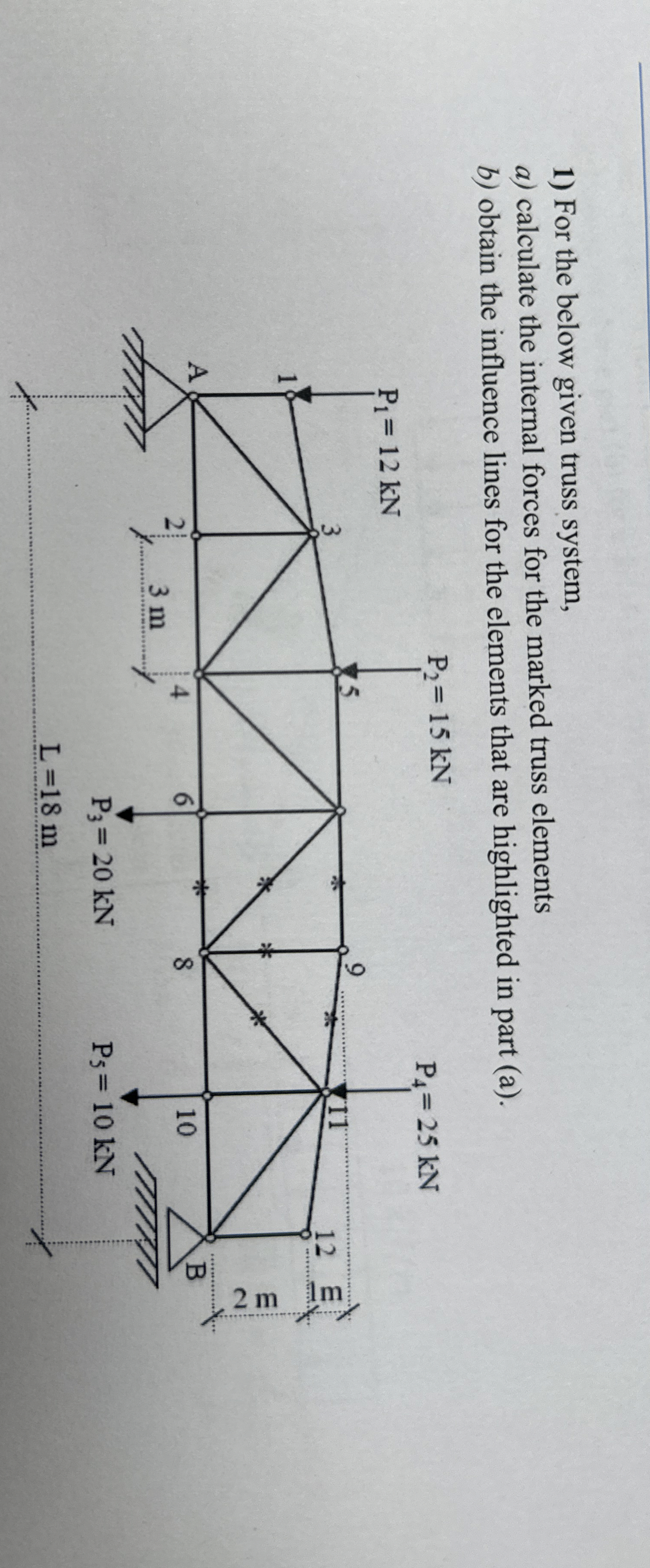For the below given truss system, a ) calculate