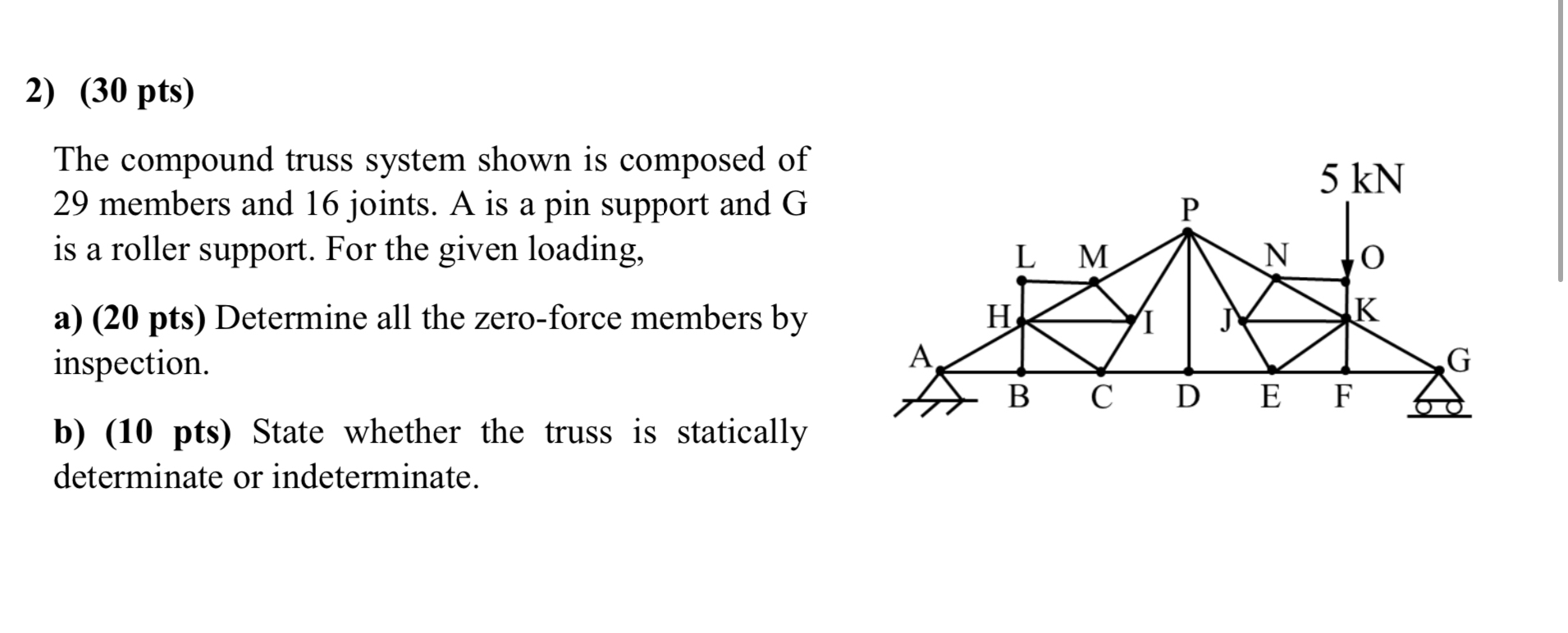 ( 3 0 pts ) The compound truss system shown is