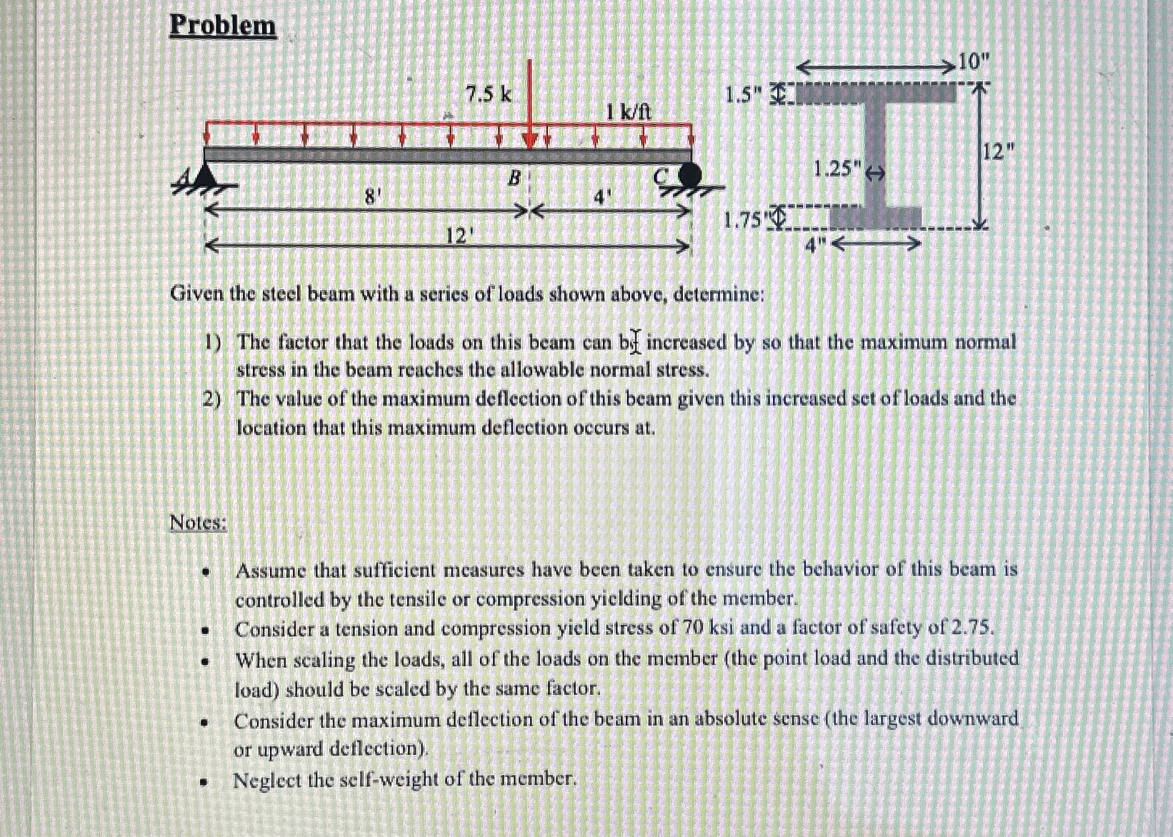 Problem Given the steel beam with a series of