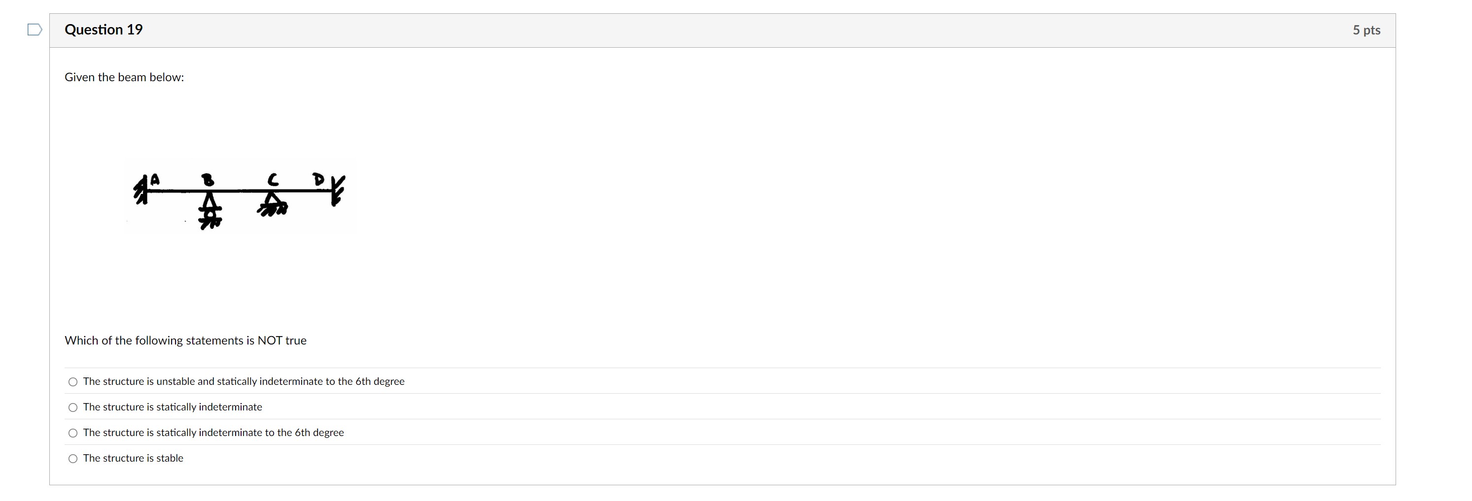Question 1 9 Given the beam below: Which of the
